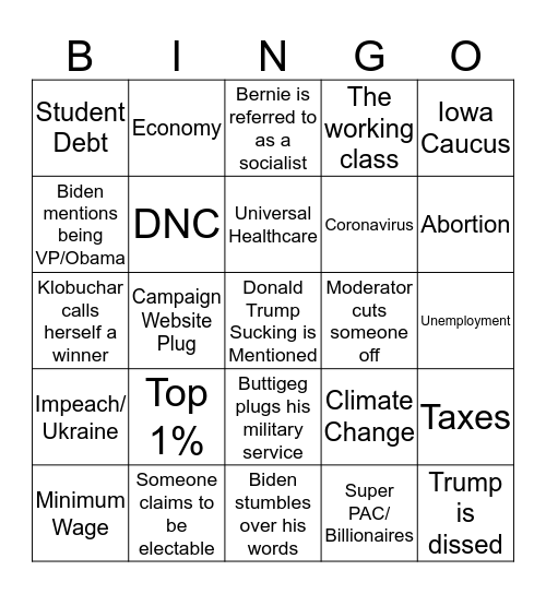 Debate Night Bingo Card