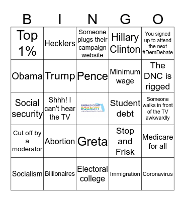 Emerald Coast Equality #DemDebate Bingo Card