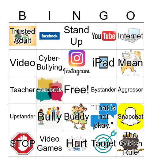 Stop Cyberbulllying Bingo Card