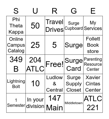 Cincinnati State Surge Bingo Card