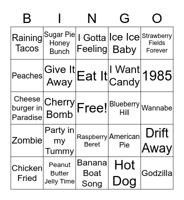 Party in my Tummy Bingo Card