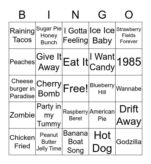 Party in my Tummy Bingo Card