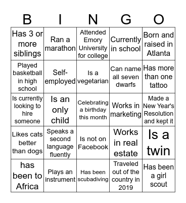 NETWORKING BINGO Card