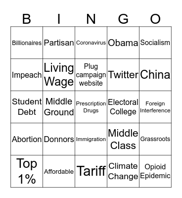 2020 Democratic Debate Bingo Card