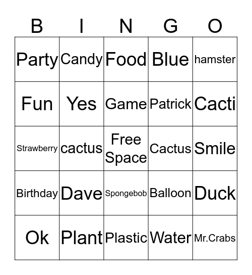 party Bingo Card