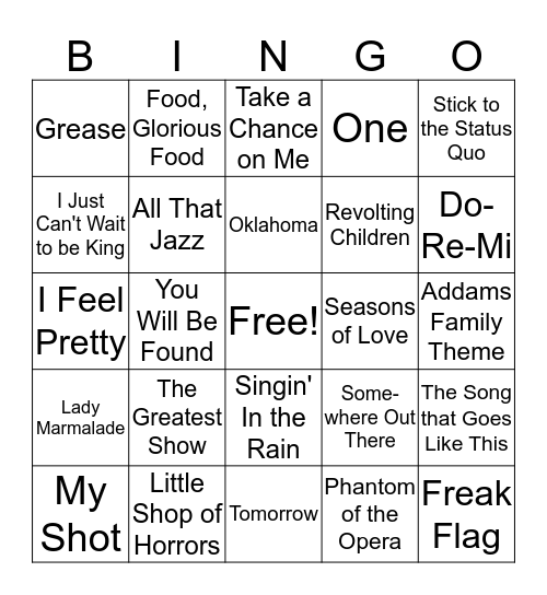 Stage and Screen Bingo Card