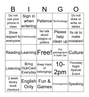 Hub Bingo Card