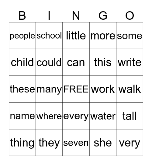 SIGHT WORD Bingo Card