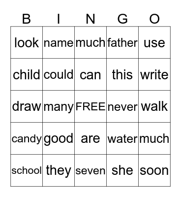 SIGHT WORD Bingo Card
