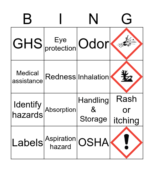 HazCom - GHS Bingo Card