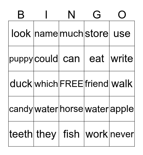 SIGHT WORD Bingo Card
