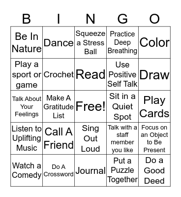 Coping Skills  Bingo Card