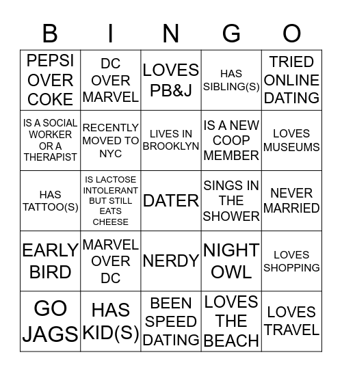 SINGLES Bingo Card
