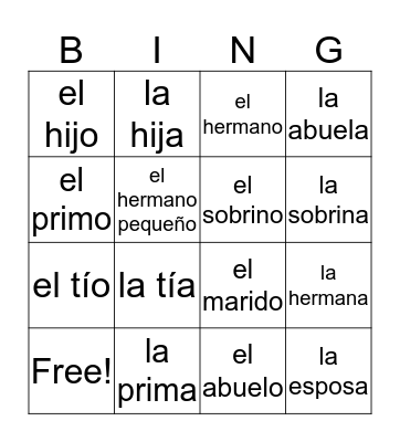 La Familia Bingo Card