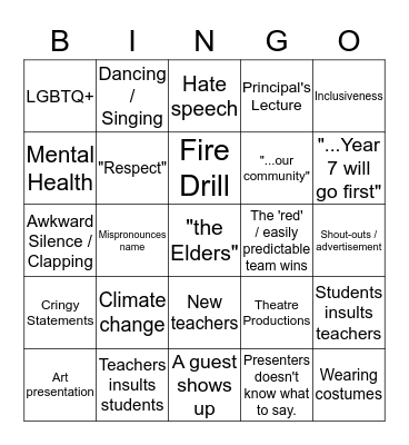 Assembly Bingo Card