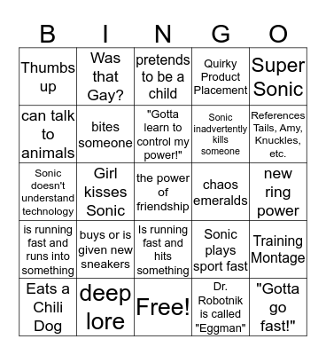 Sonic Bingo Card