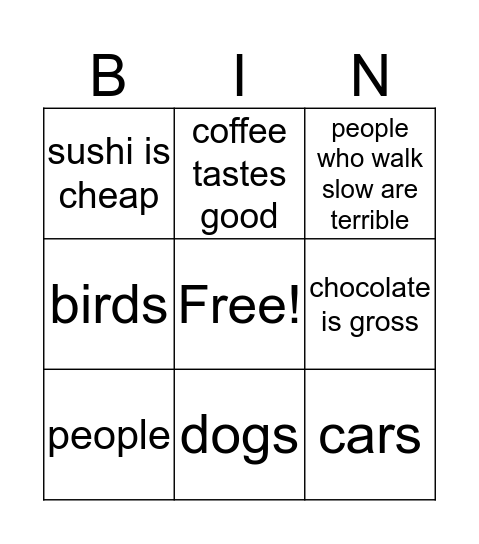 Untitled Bingo Card