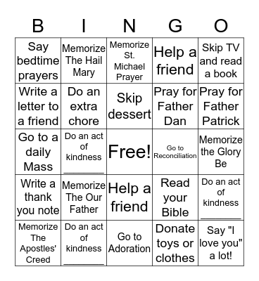 The Best Lent Ever! Bingo Card