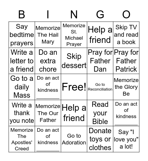 The Best Lent Ever! Bingo Card