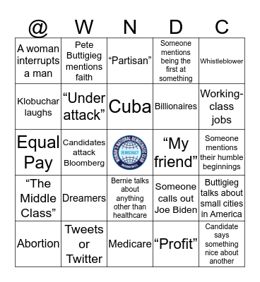 February 25 - Democratic Candidate Debate  Bingo Card