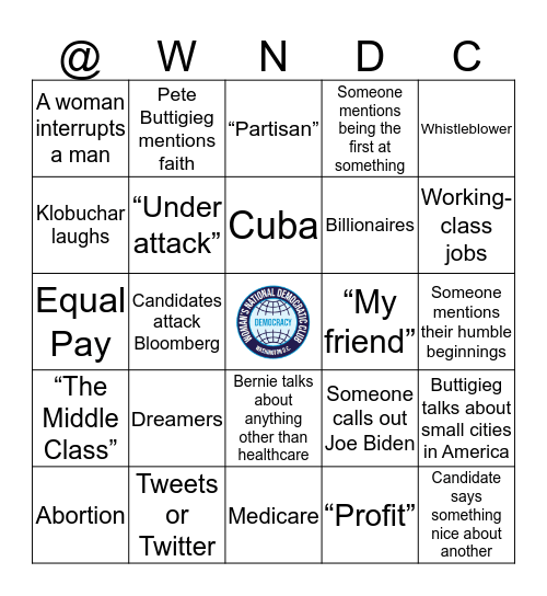 February 25 - Democratic Candidate Debate  Bingo Card