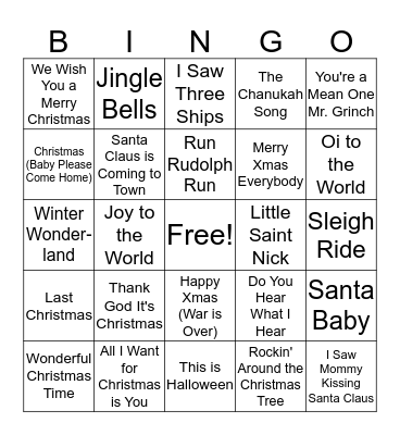 Holiday Spirit Bingo Card