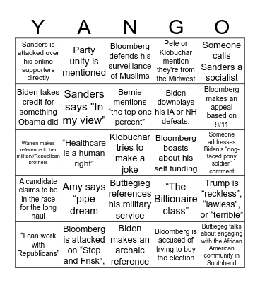 Democratic Primary Debate: Vegas, Baby! Bingo Card