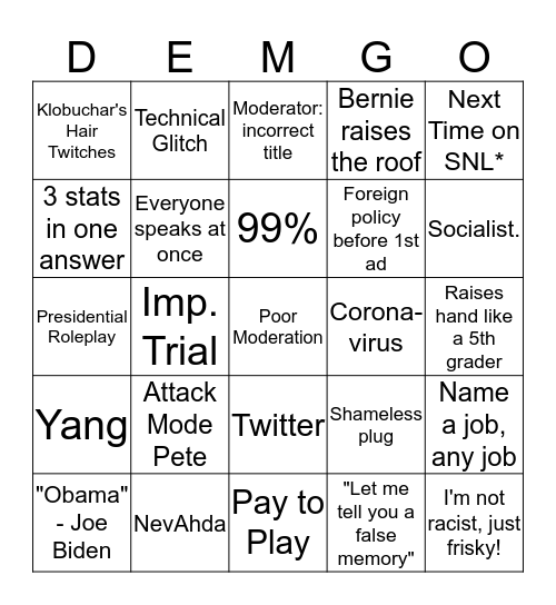 February Debate.... 2!!! Bingo Card