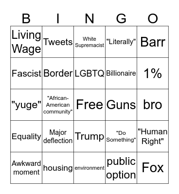 2020 Democratic Debate Bingo Card