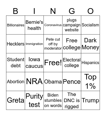 Nevada Debate Bingo Card