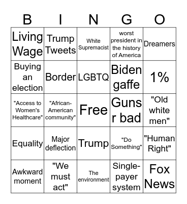 2020 Democratic Debate Bingo Card