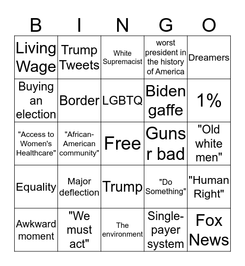 2020 Democratic Debate Bingo Card