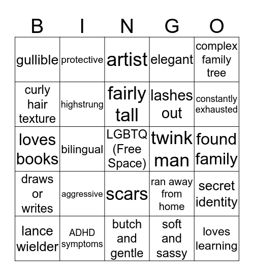 Ari's OC Traits Bingo Card