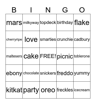 Chocolate Bingo Card