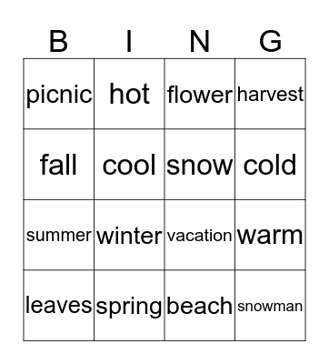 Seasons Bingo Card