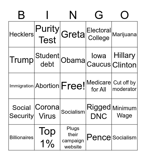 Nevada Debate Bingo Card