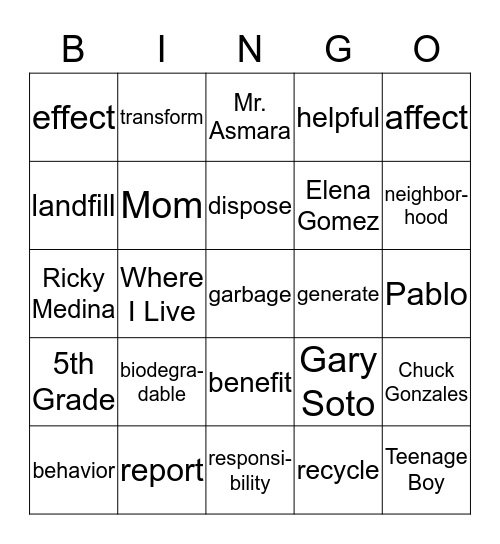 Key Words, Characters, Story Elements Bingo Card