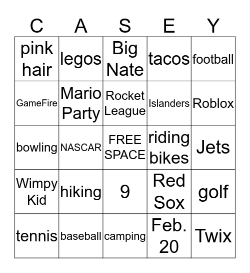 Happy Birthday, Casey! Bingo Card