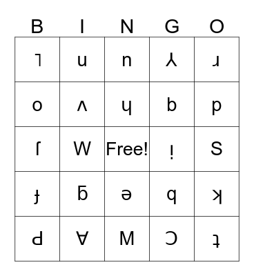 Upside Down Alphabet Scanning Bingo Card