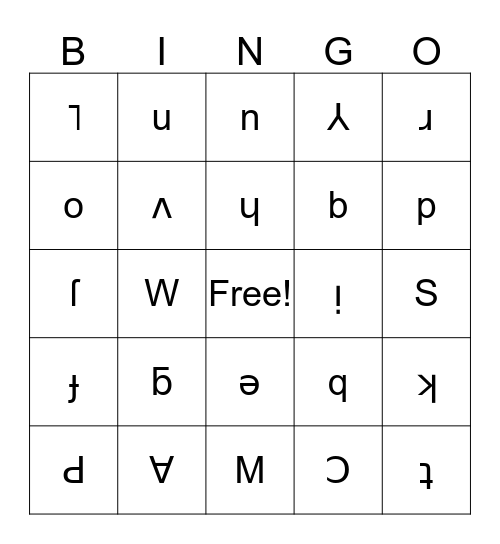 Upside Down Alphabet Scanning Bingo Card