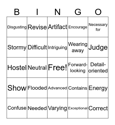 Vocabulary Review Bingo Card