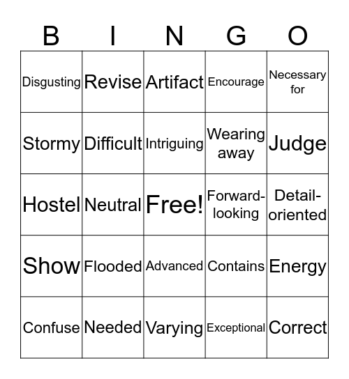 Vocabulary Review Bingo Card