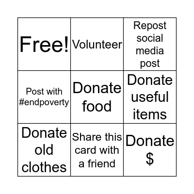 NO POVERTY Bingo Card