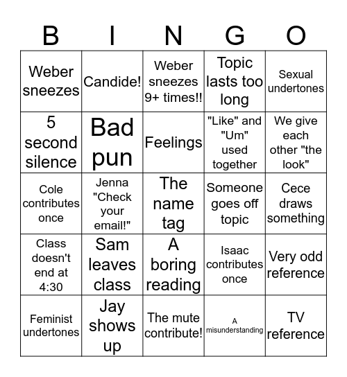 CT2 Bingo Card