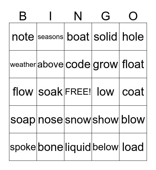 1ST GRADE Bingo Card