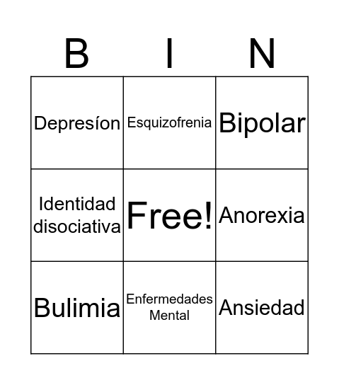 Terapeuta Clinico Vocab Bingo Card