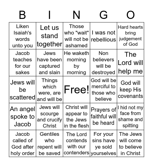 Jacob teaches Important Truths of Isaiah Bingo Card