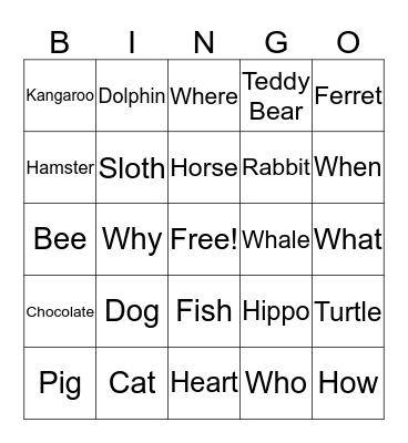 ASL Animals! Bingo Card