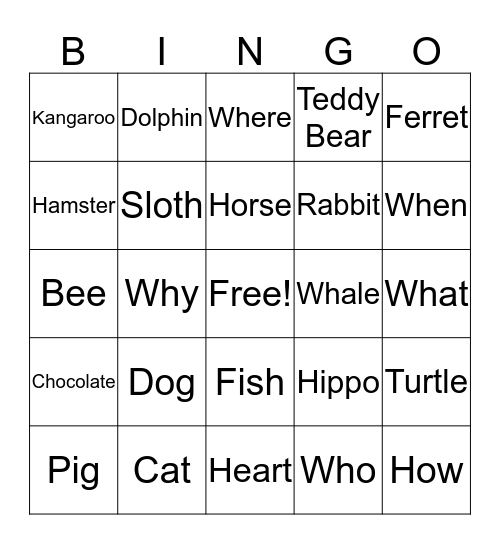 ASL Animals! Bingo Card