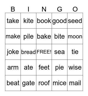 Sounds Game Bingo Card